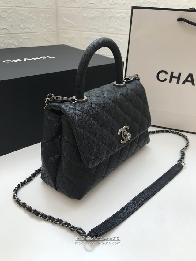 Chanel女包 A92990 小球紋手柄單肩斜挎女包 香奈兒手提中號口蓋包 香奈爾手拎包  djc2610